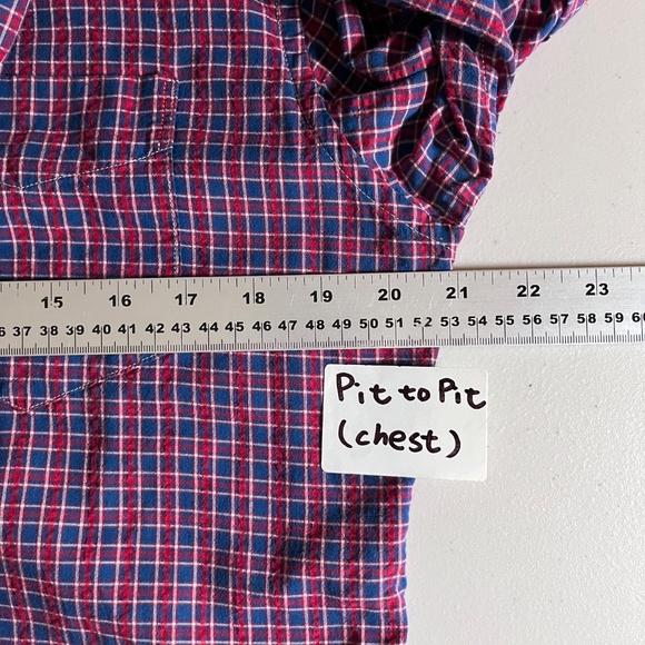 Relwen Seersucker Check Long Sleeve Button Down Shirt - Men's Size M - Red Blue - Picture 5 of 7